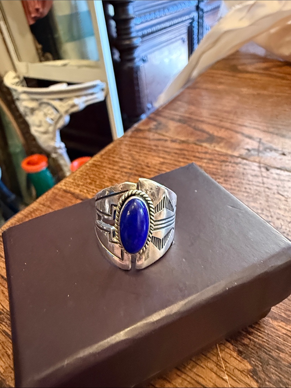 Native American Navajo Lapis Lazuli Sterling Silver Ring Size 9